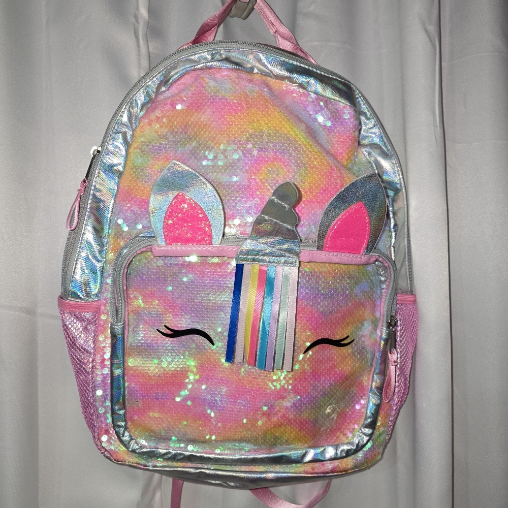 CAT AND JACK Silver LARGE softh  LEATHER Backpack BAG